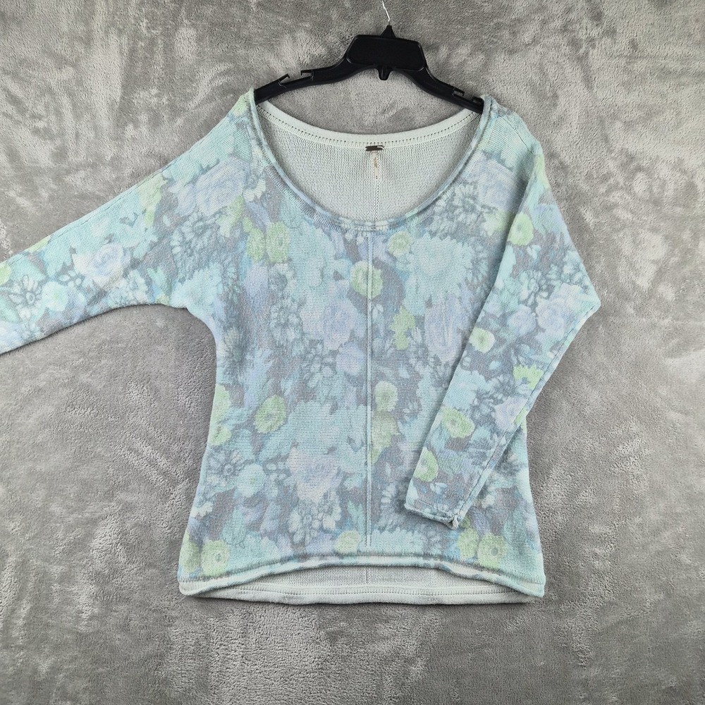 Free People Flower Bomb Sweater Womens Medium Blue Green Angora Wool Slouchy